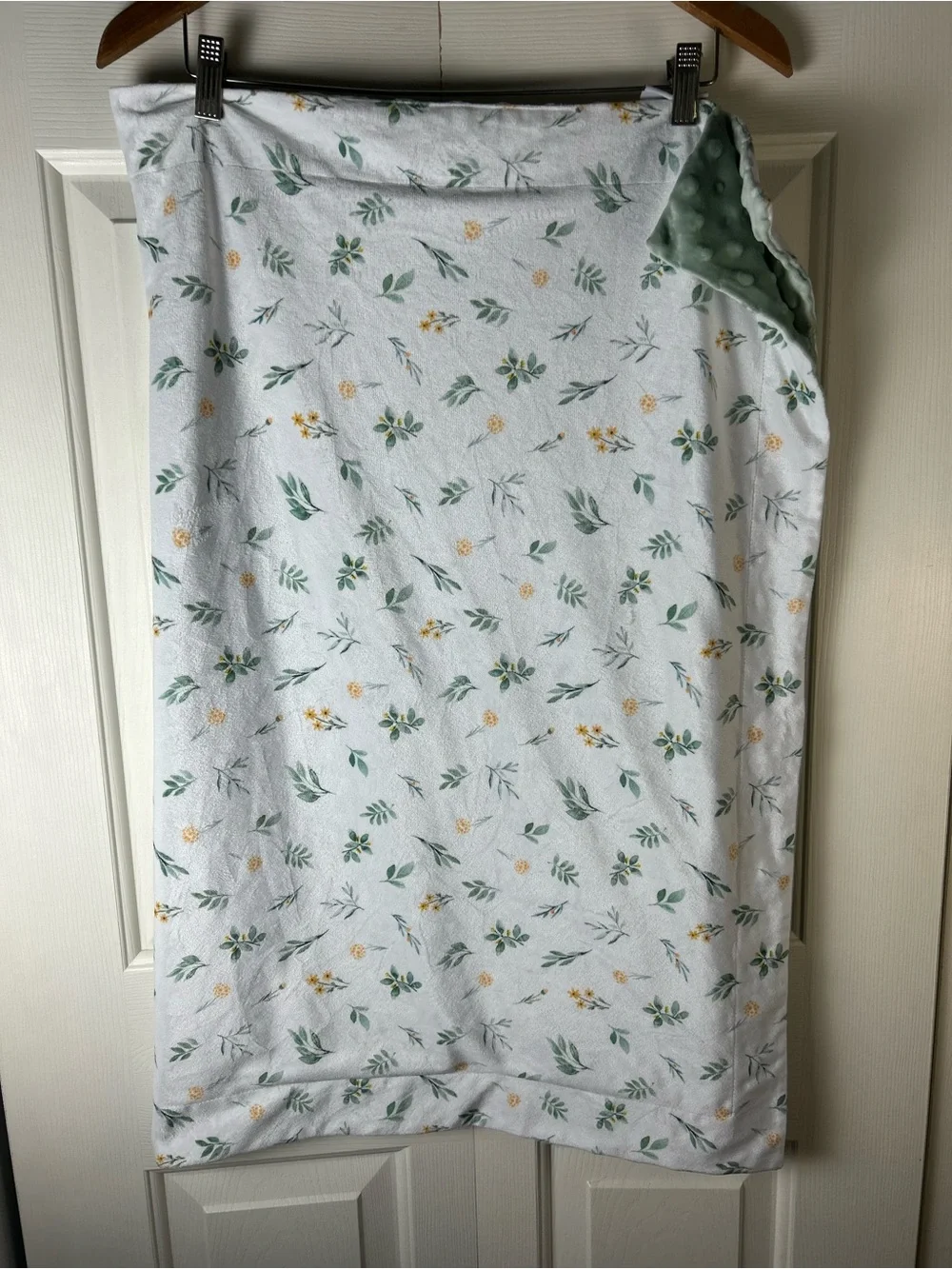 David's Kids Green White Floral Baby Blanket Minky Dot Yellow Flowers Leaves